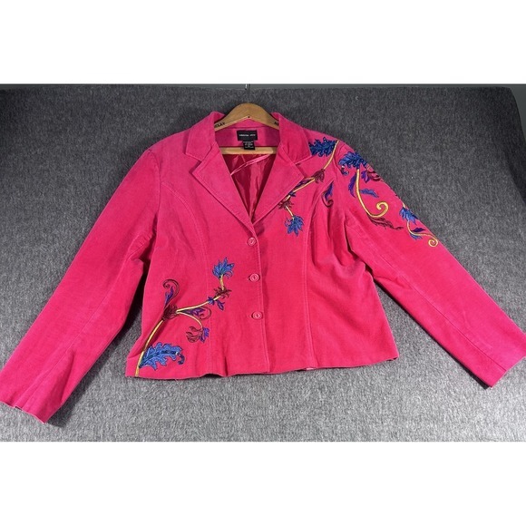 Jackets & Blazers - Morgan Cole embroidered cropped jacket‎ Blazer Sz XL Bright  Pink Lined magenta